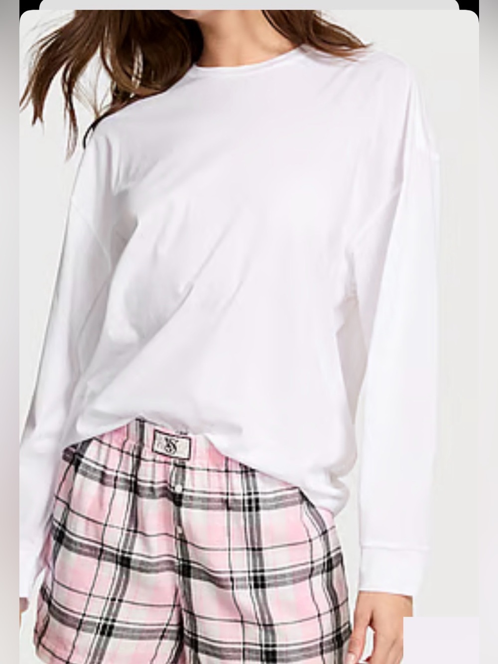Victoria's Secret White Tee and Pink Accents Pajama Set
